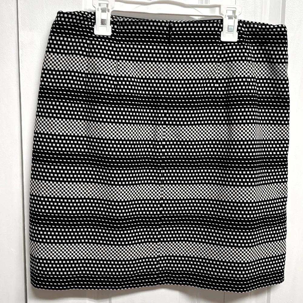Loft Gray Black Checker Woven Cotton Blend Pencil Skirt Size 8